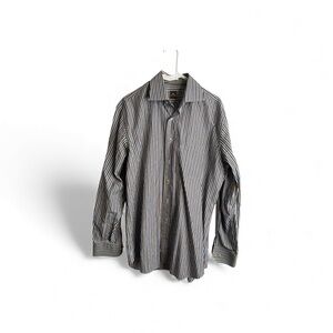 Peter Millar Men’s Large Long Sleeve Button Up Shirt Striped Blue Brown 4601